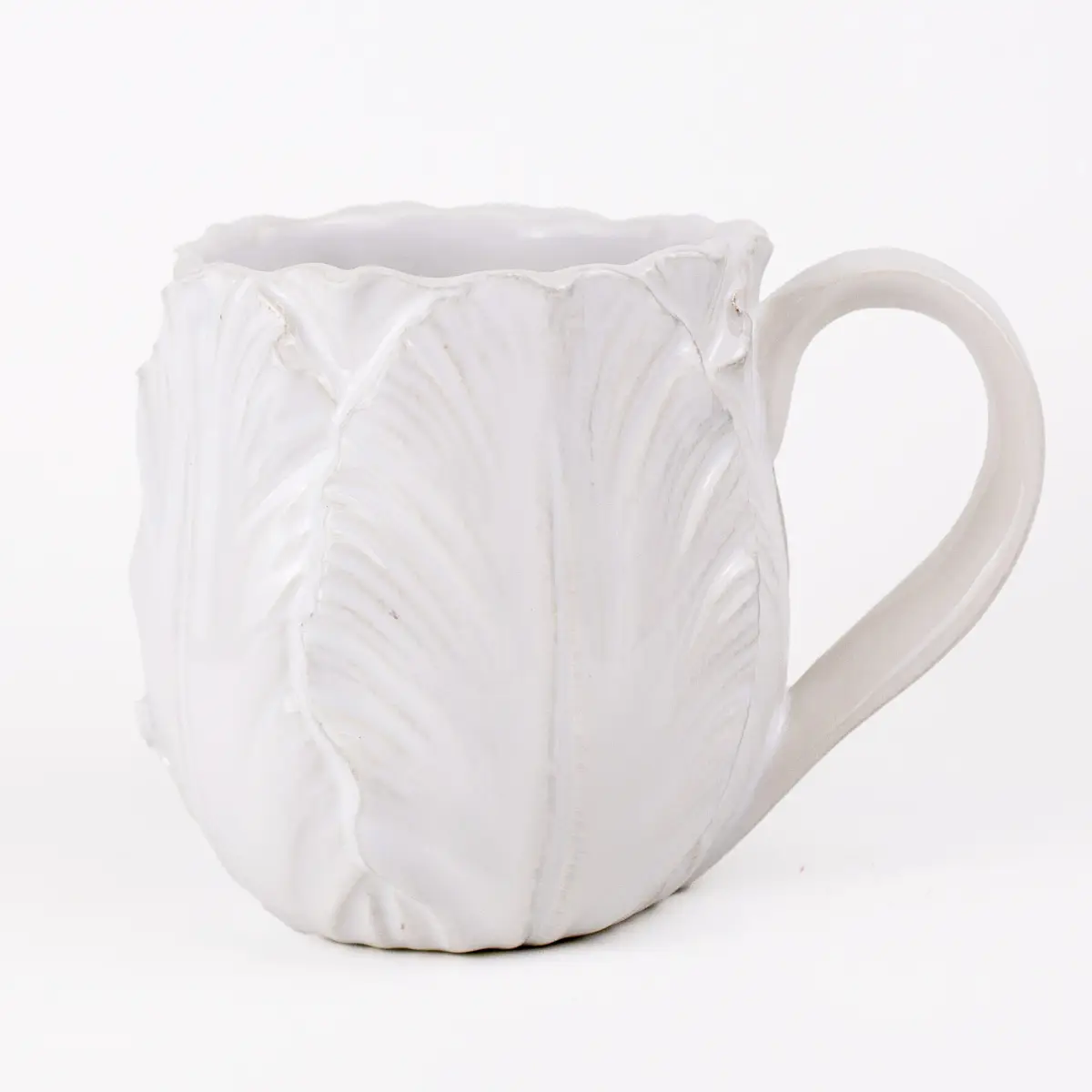 Embossed Tulip White Coffee Mug