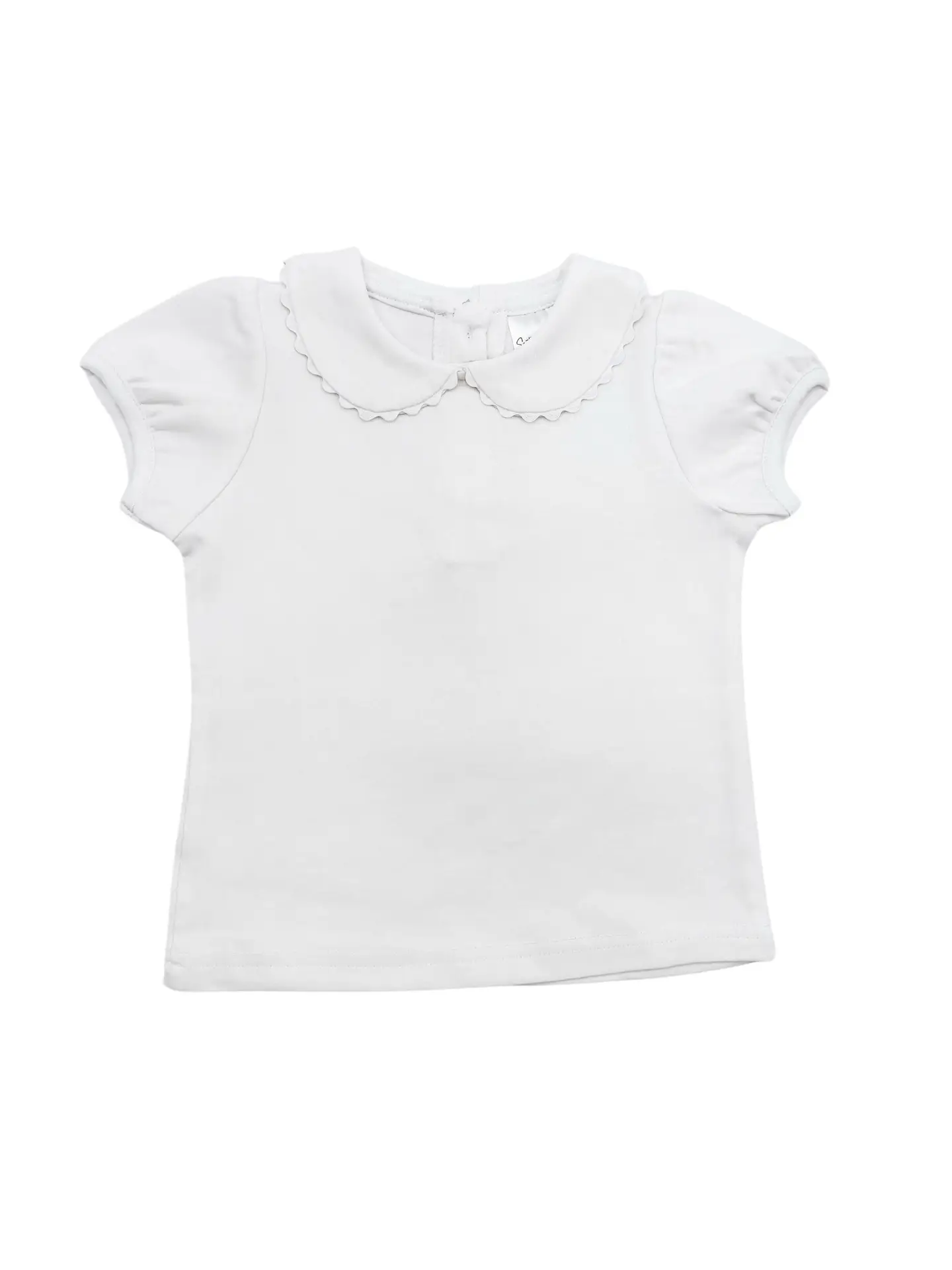 Girl's White Scalloped Collared Short Sleeve Top