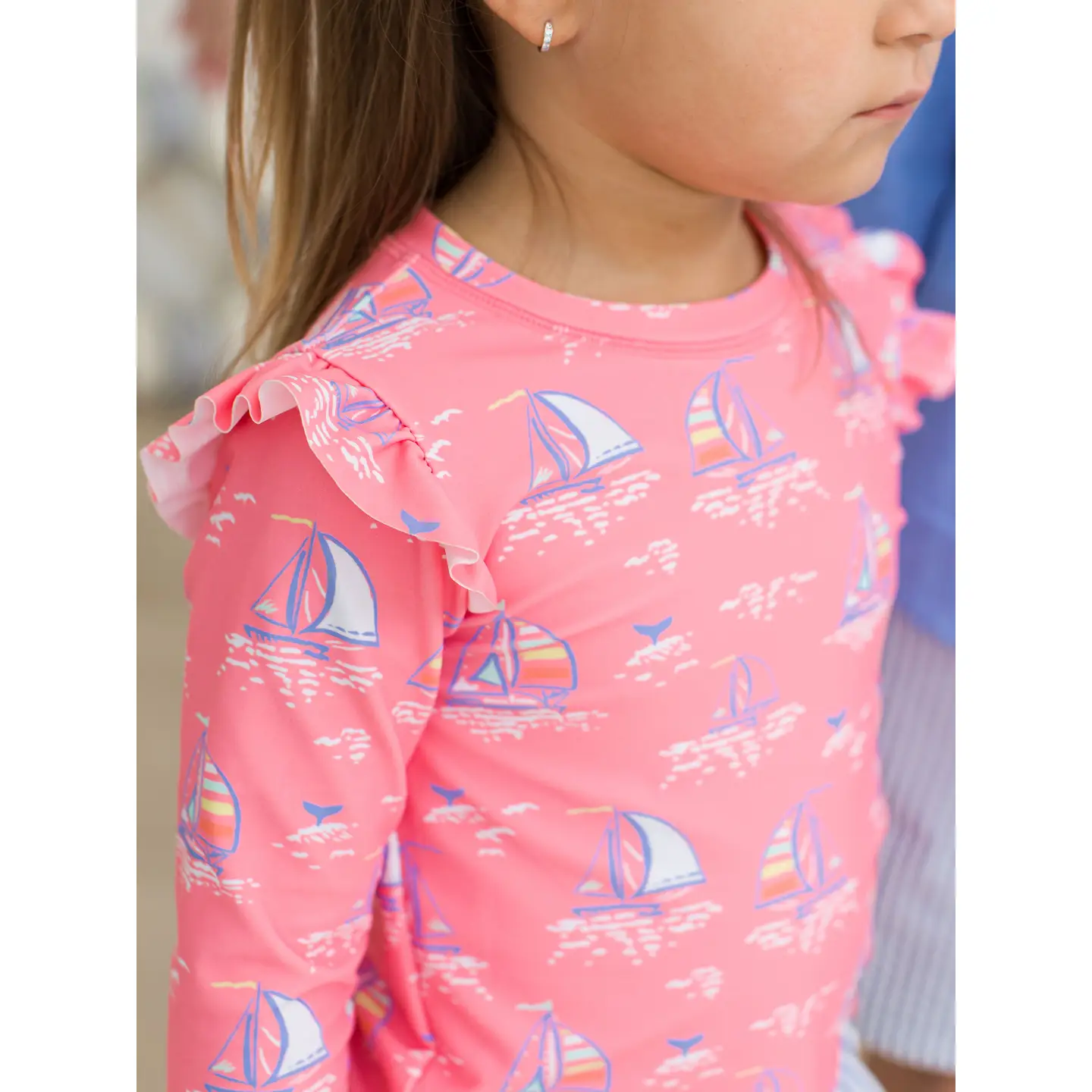 Girls Pink Seas the Day Skirted Flutter Long Sleeve Rash Guard Bikini