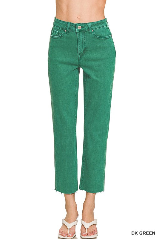 To The Point Dark Green Straight Crop Jeans