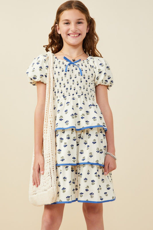 Girls Floral Tiered Smocked Dress