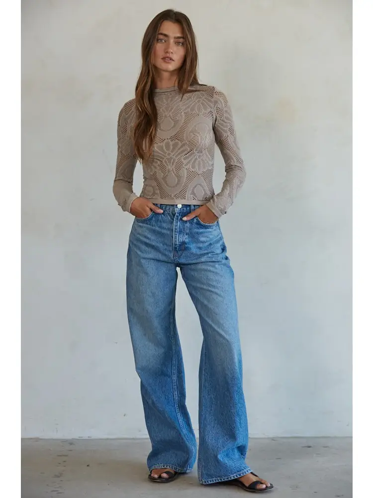 Jacquard Jewel Mock Neck Top - Ash Mauve