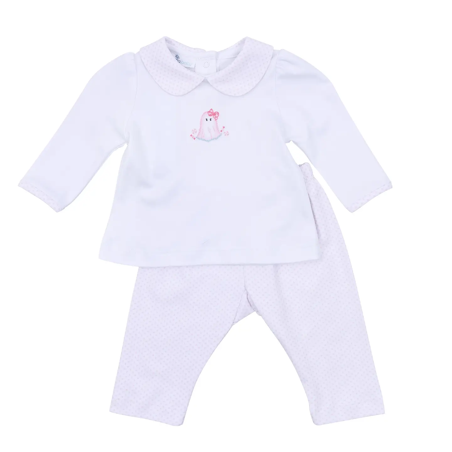 My Little Boo Pink Embroidered Collared Pant Set