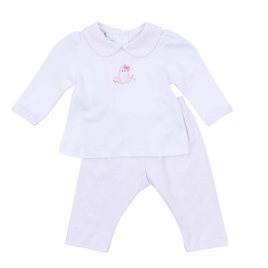 My Little Boo Pink Embroidered Collared Pant Set