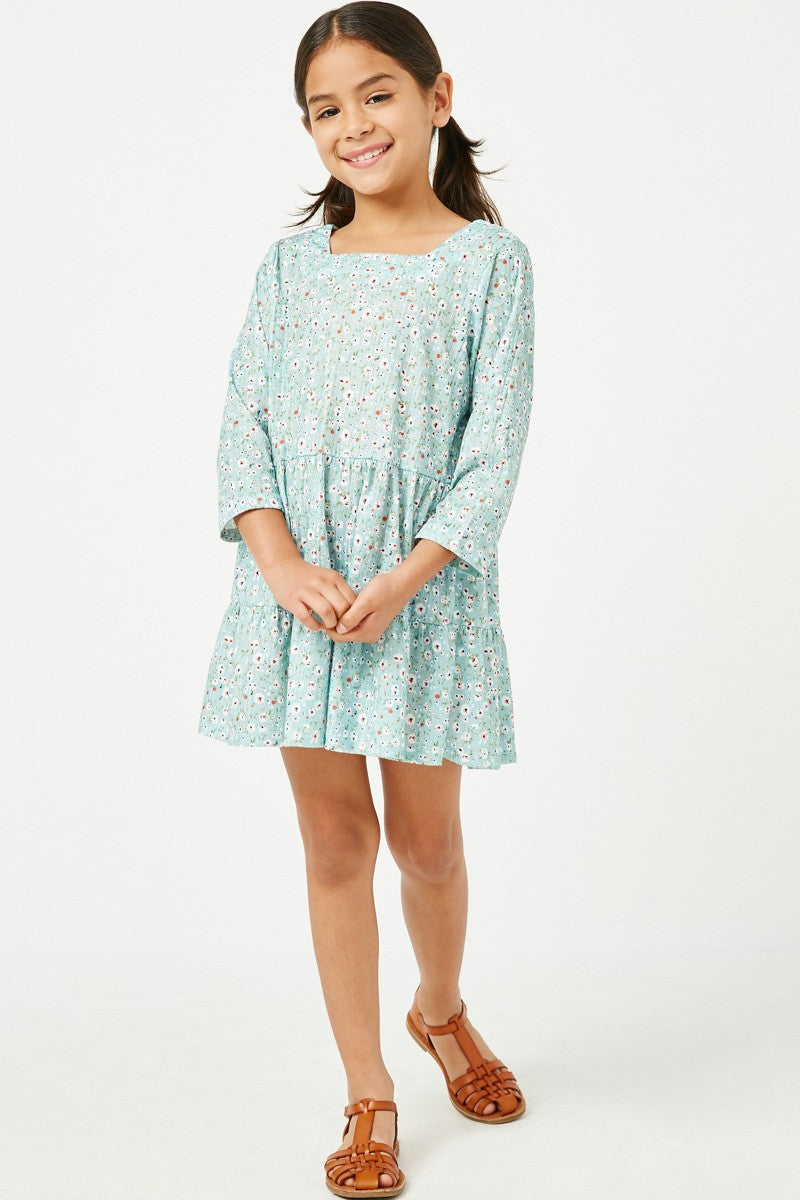 Girls Printed Textured Knit Square Neck Tunic