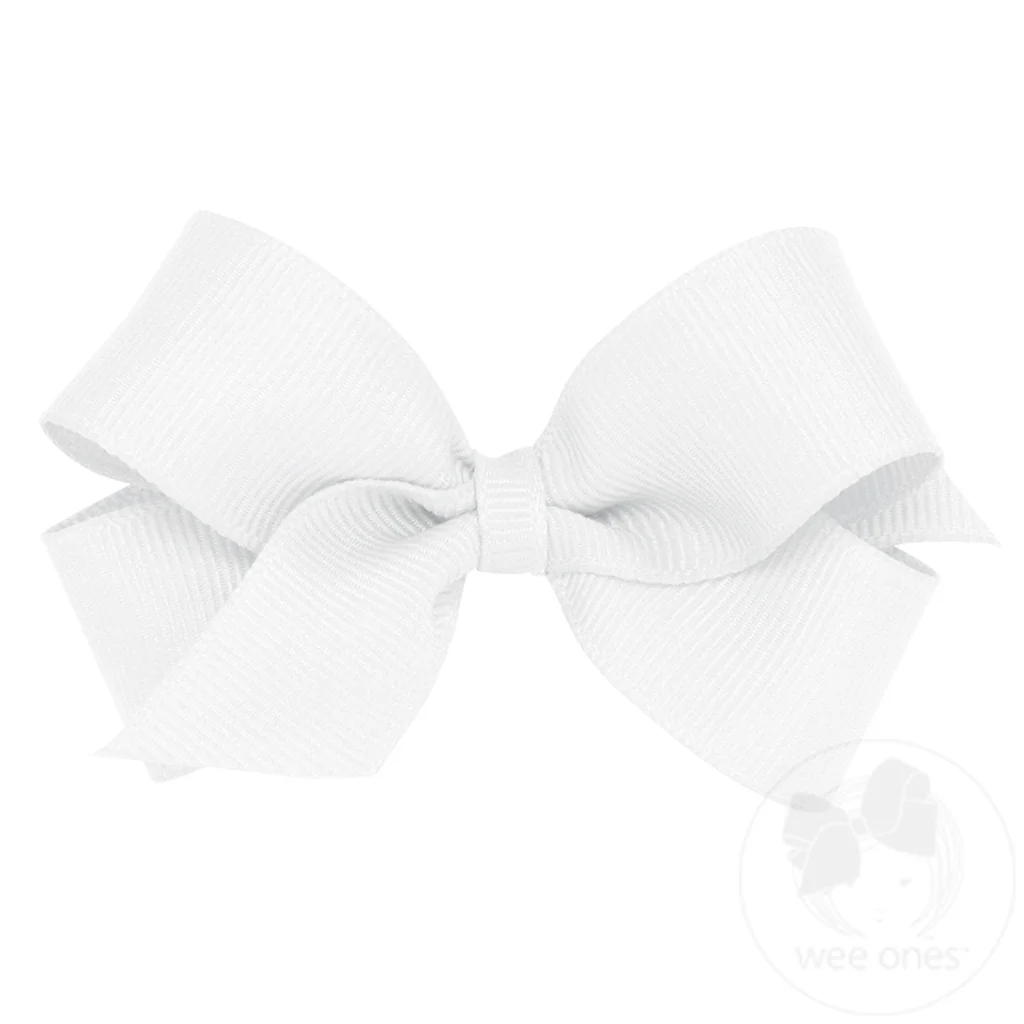 White Classic Grosgrain Hair Bow (Plain Wrap)