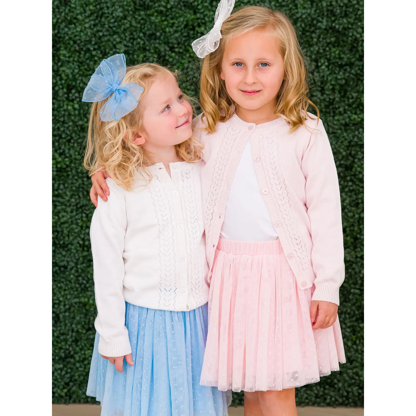 Girls Soft White Lightweight Pointelle Cardigan