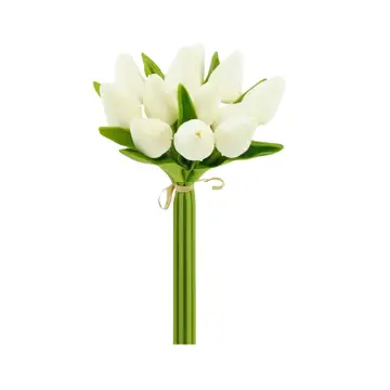 Natural White 1 Dozen Real Touch Tulip Bud Bouquet - 10.5"