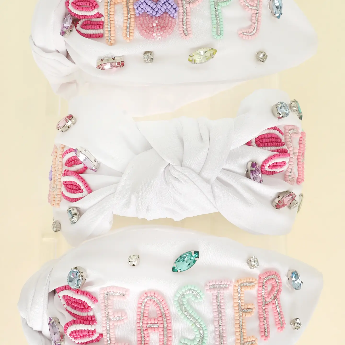 Hoppy Easter Pastel Beaded Top Knotted Headband