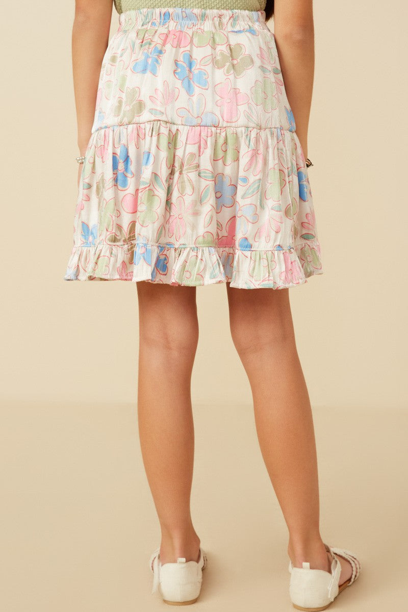 Girls Floral Tiered Foiled Skirt