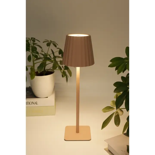 Pink Fluted LED Rechargeable Touch Lamp