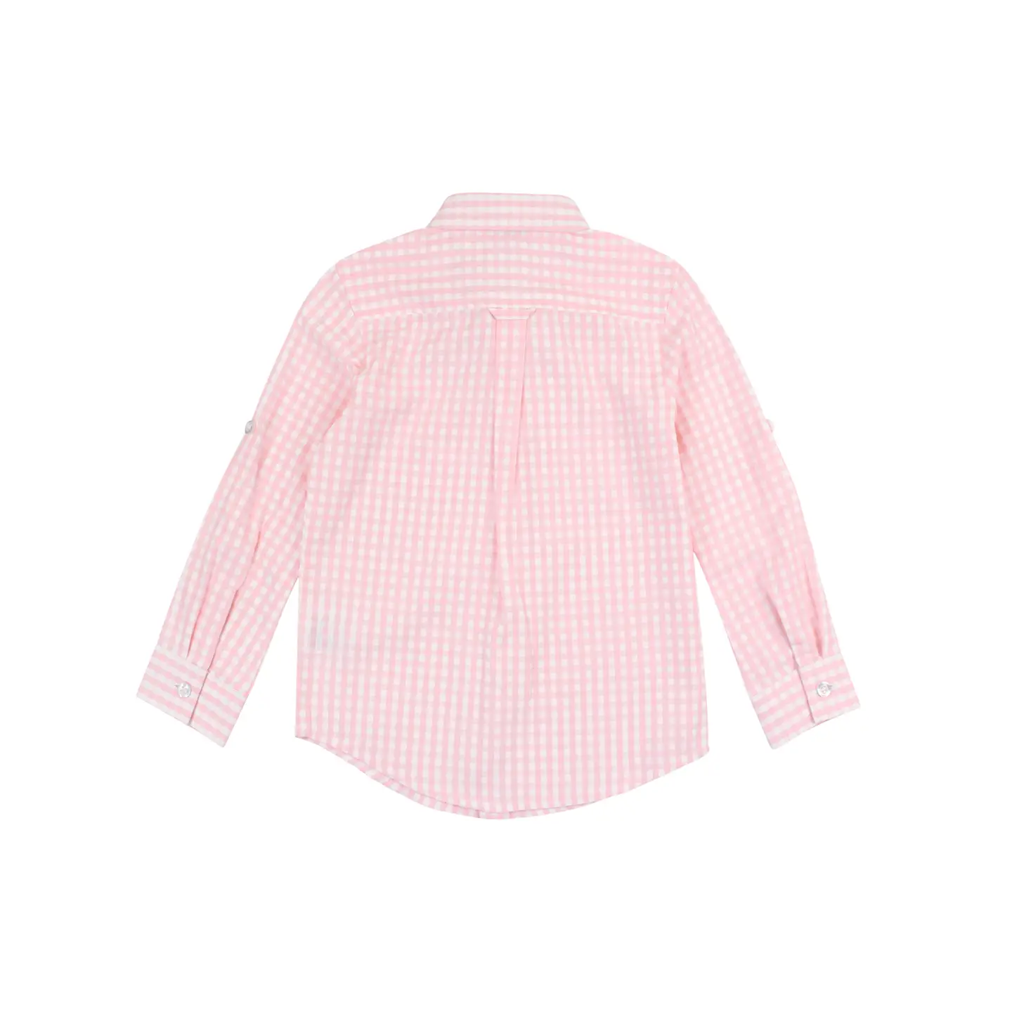 Boys Pink Gingham Check Long Sleeve Button Down