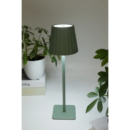 Green Fluted LED Rechargeable Touch Lamp