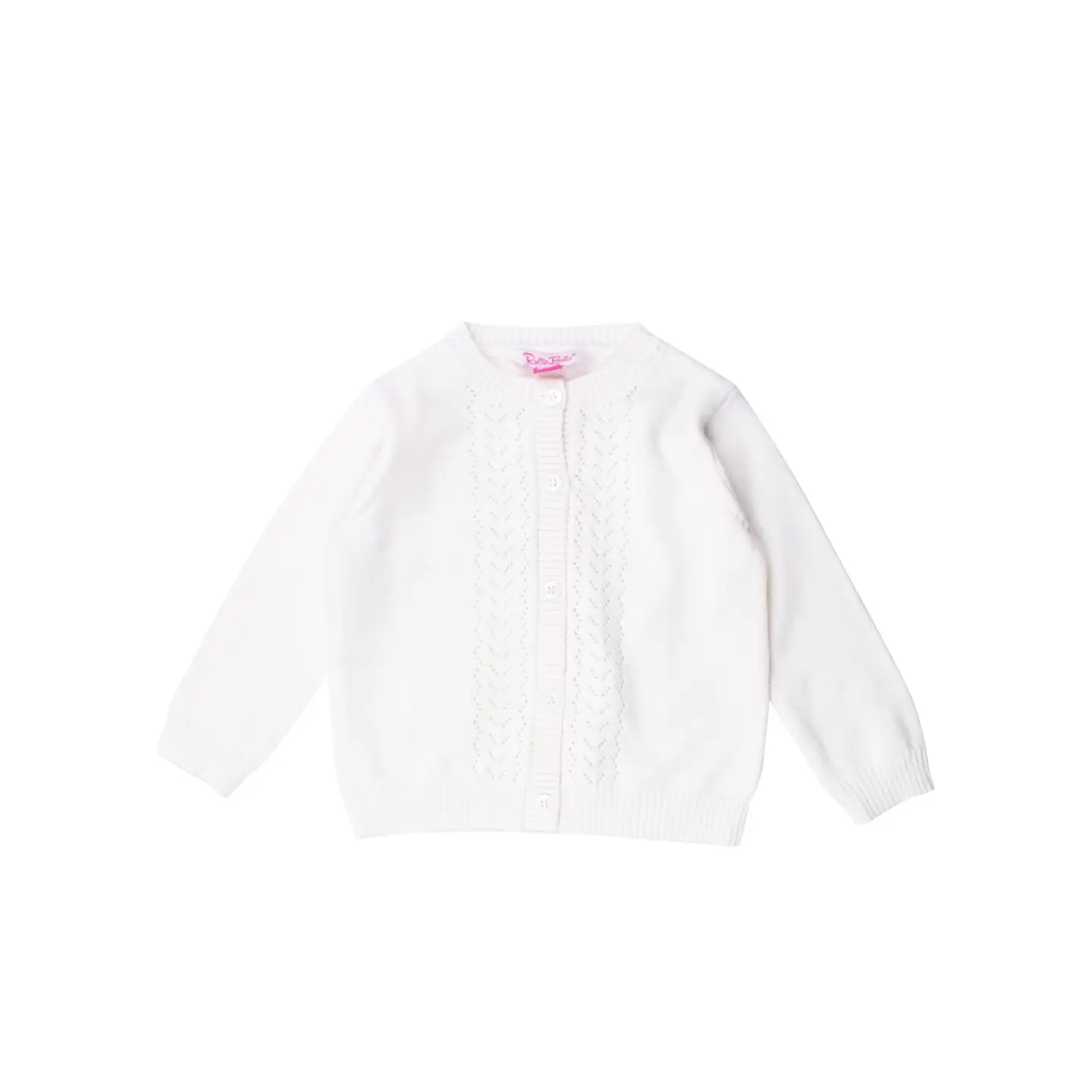 Girls Soft White Lightweight Pointelle Cardigan