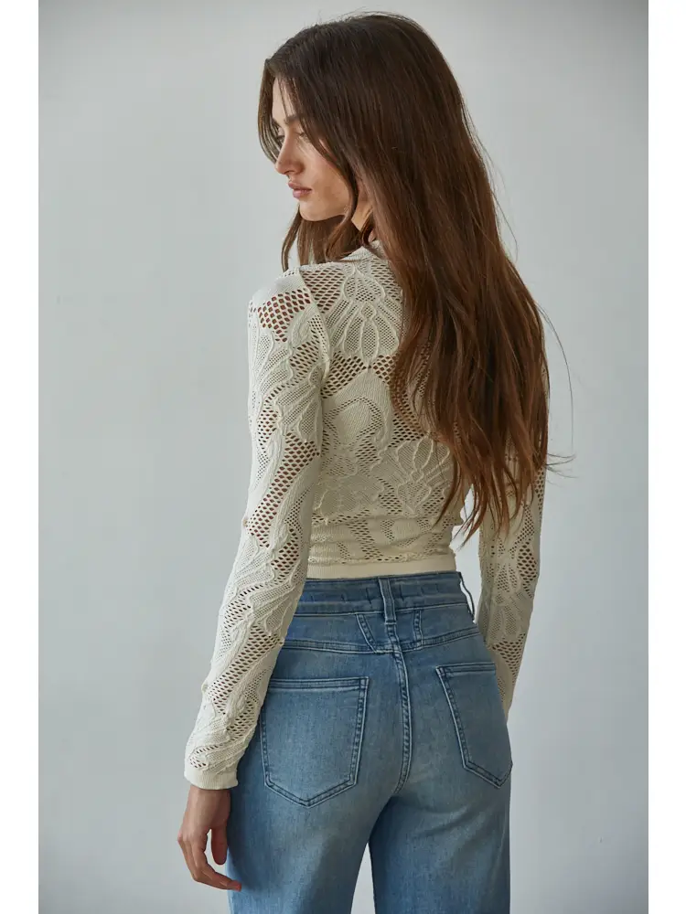 Jacquard Jewel Mock Neck Top - Cream