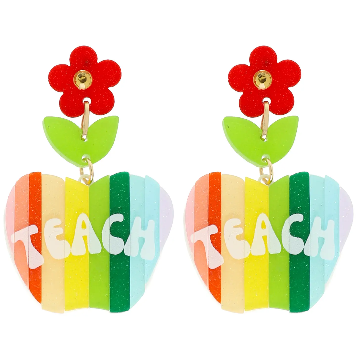 Teacher Appreciation Acrylic Striped Apple Earrings