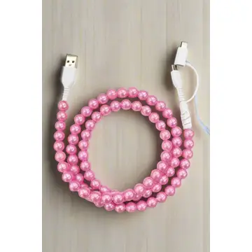 Pink Pearl Cord Phone Charger