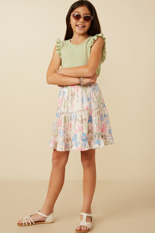 Girls Floral Tiered Foiled Skirt
