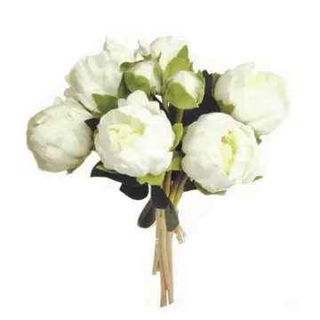 White 10.5" Real Touch Artificial Peony Bundle - 7 Flowers and Buds