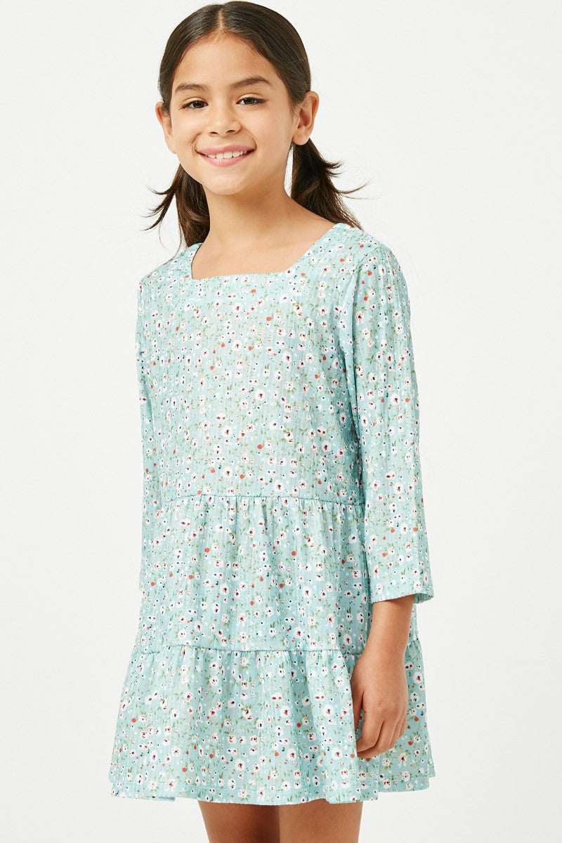 Girls Printed Textured Knit Square Neck Tunic
