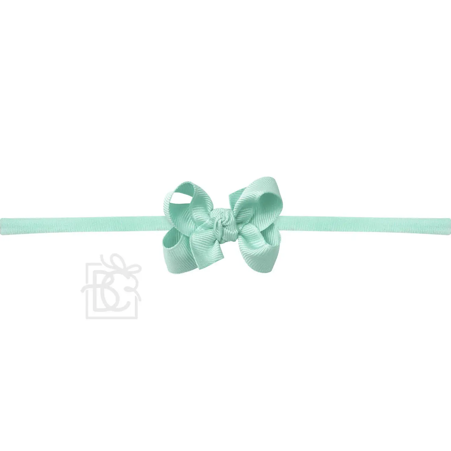 Aquamarine Nylon Pantyhose Headband W/Signature Grosgrain Bow (Multiple Sizes)