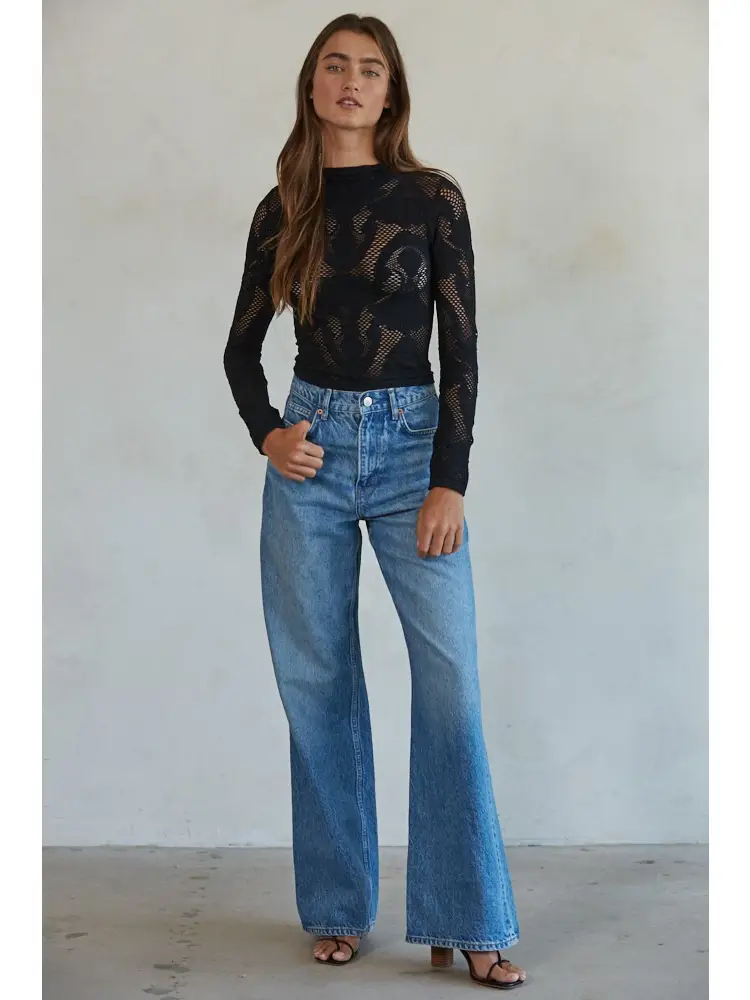 Jacquard Jewel Mock Neck Top - Black