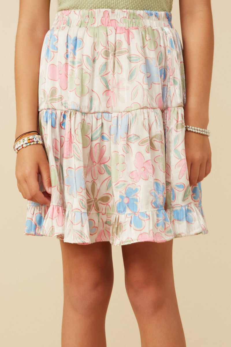 Girls Floral Tiered Foiled Skirt