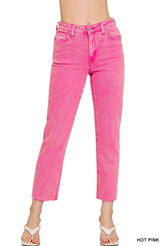 To The Point Hot Pink Straight Crop Jeans