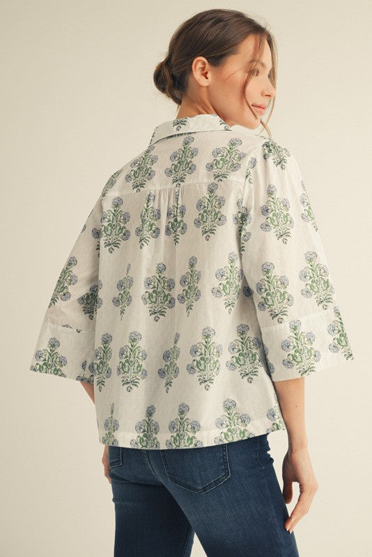 Off White Stripe Contrast Floral Top