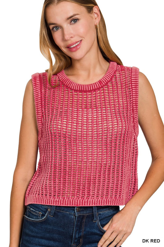 For The Weekend Dark Red Fishnet Sweater Vest