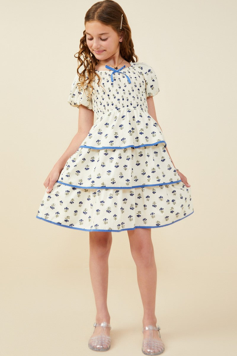 Girls Floral Tiered Smocked Dress