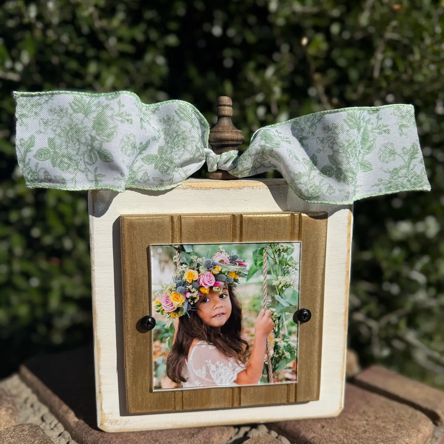 Handmade Picture Frame with Green Chinoiserie Ribbon
