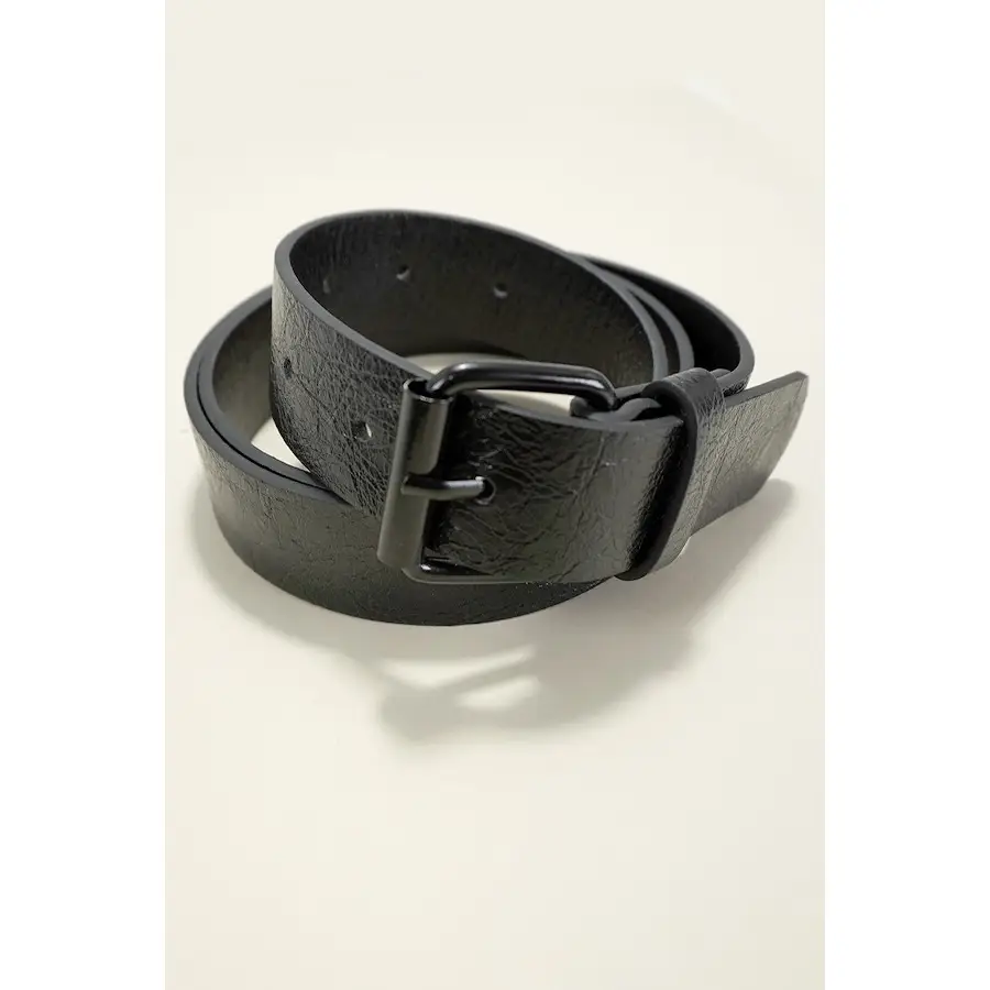 Black Color Fill Faux Leather Buckle Belt