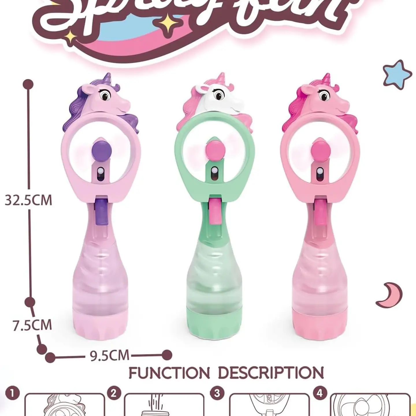 Unicorn Pony Water Spray Misting Electric Fan