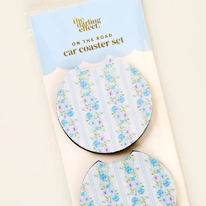 Petal Parade Blue Car Coaster Set