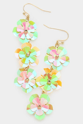Show Your Sparkle Green Sequin Flower Earrings