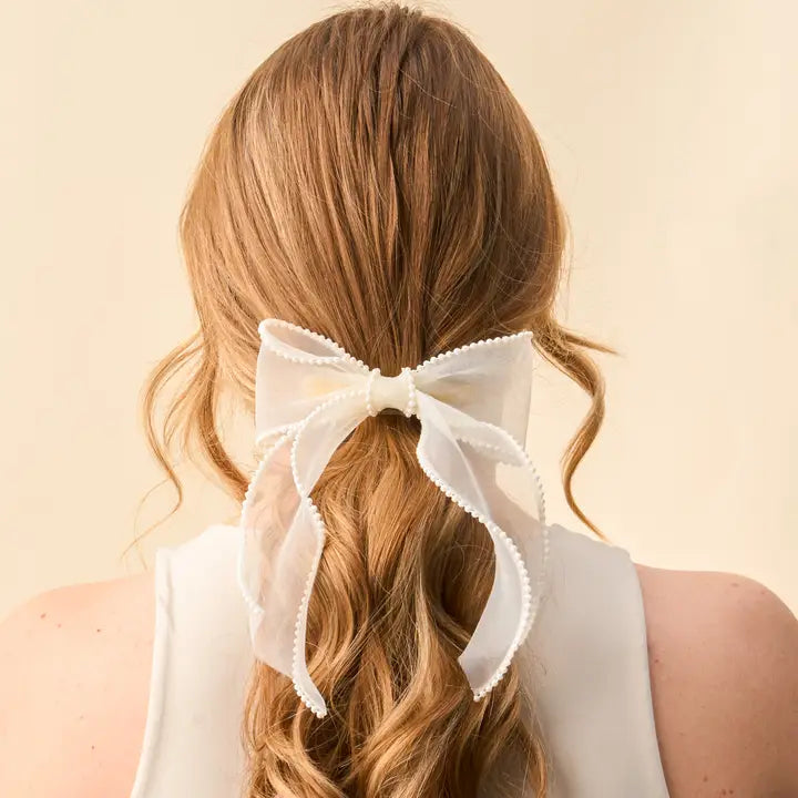 Sheer Pearl Hair Bow - Blush