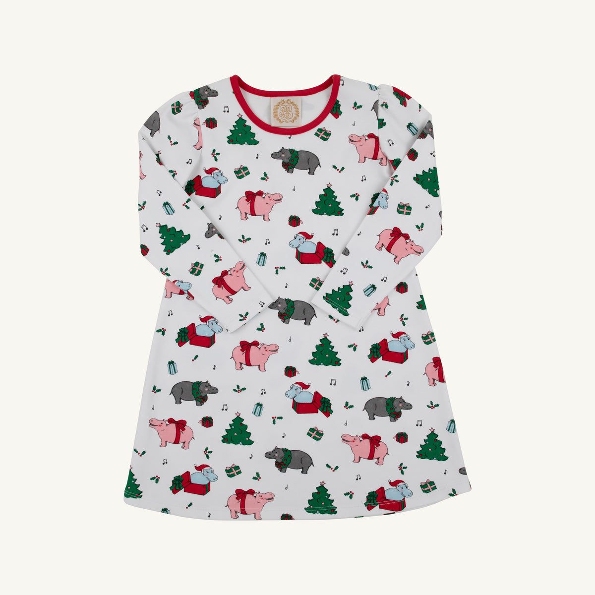 Long Sleeve Penny's Play Dress (Heavy Weight) - I Want A Hippopotamus/Richmond Red