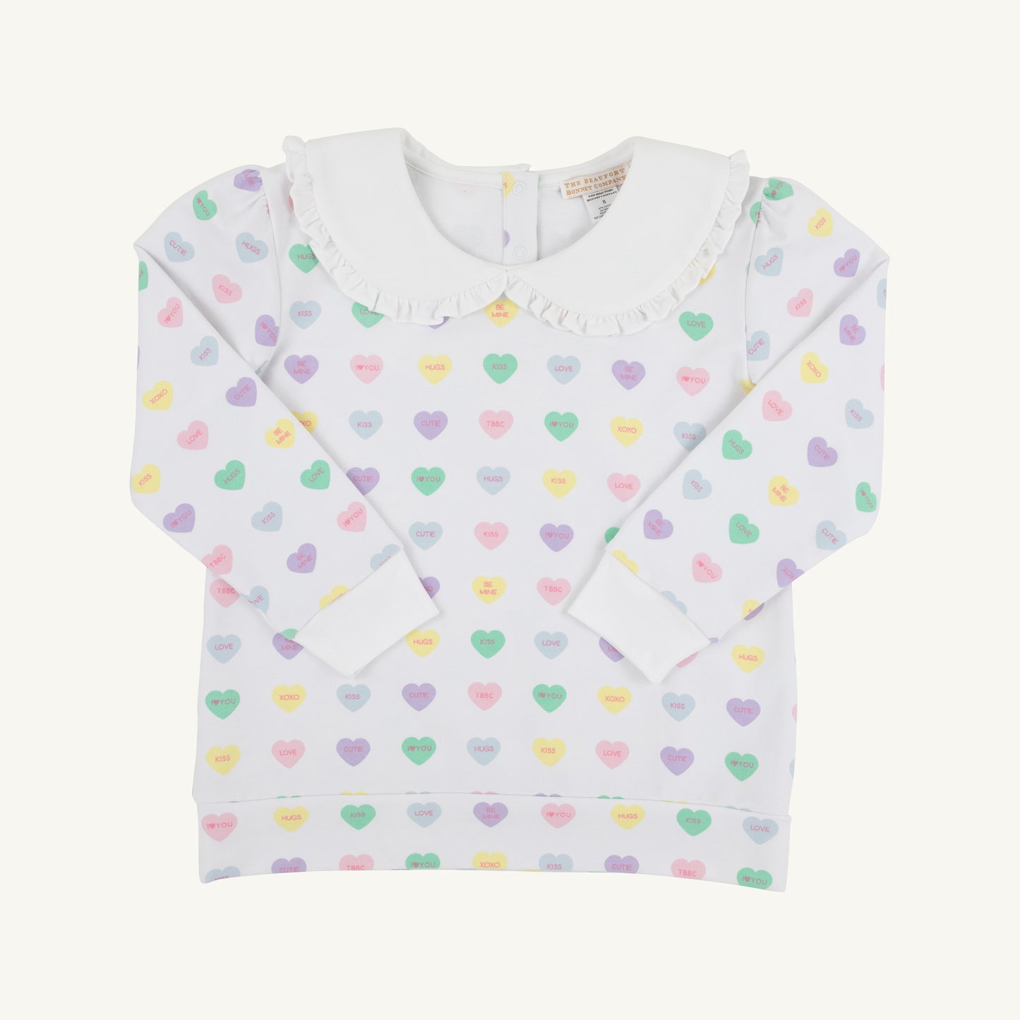 Maude's Ruffle Cassidy Comfy Crewneck - We Heart You (Palm Beach Pink/Worth Ave White)