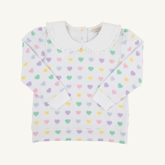 Maude's Ruffle Cassidy Comfy Crewneck - We Heart You (Palm Beach Pink/Worth Ave White)